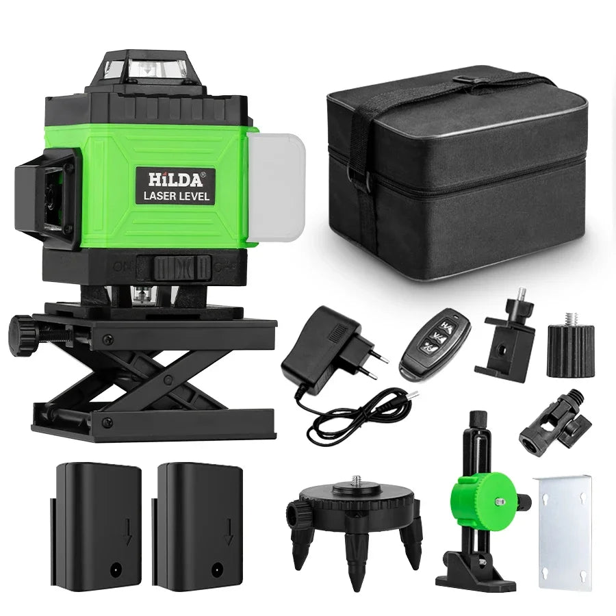 Hilda:4D 16-Line Green Laser Level – 360° Self-Leveling.         Professional 16-line green laser level with full 360° coverage for accurate alignment in seconds.
Perfect for tiling, drywall, ceilings, windows, and construction work.

✔ Ultra-bright green