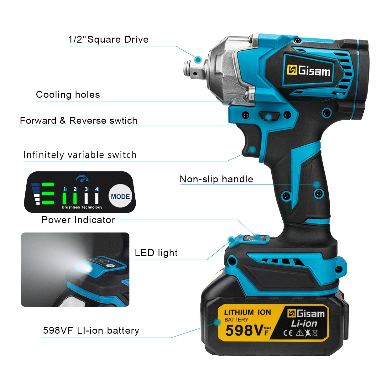 1200NM Brushless Impact Wrench – 1/2” Cordless Power Tool