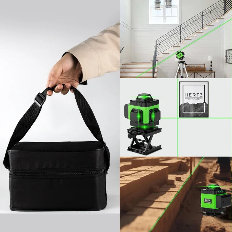 Hilda:4D 16-Line Green Laser Level – 360° Self-Leveling.         Professional 16-line green laser level with full 360° coverage for accurate alignment in seconds.
Perfect for tiling, drywall, ceilings, windows, and construction work.

✔ Ultra-bright green