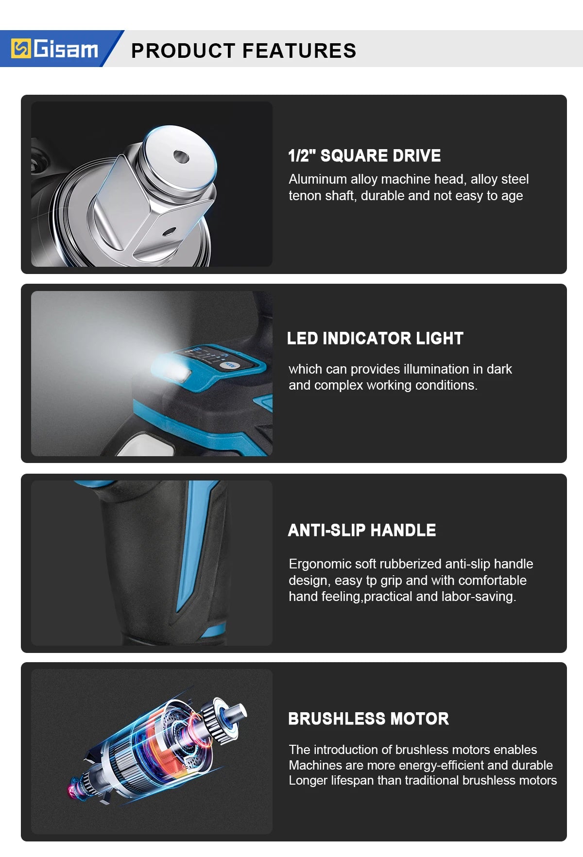 1200NM Brushless Impact Wrench – 1/2” Cordless Power Tool