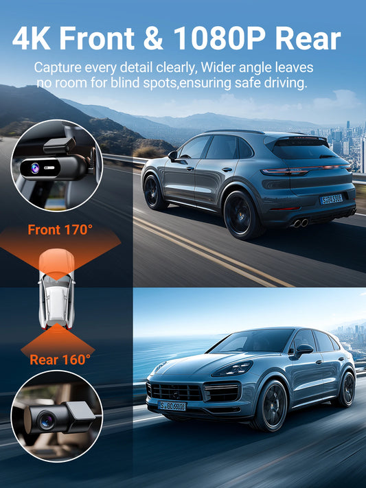 🚗 4K Smart Dash Cam – Drive with Total Confidence

Capture every moment on the road in stunning 4K Ultra HD.

This smart dual camera dash cam records both front and rear views, giving you full protection while driving or parked.

⸻