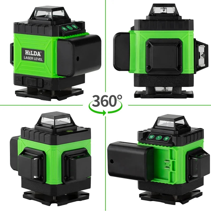 Hilda:4D 16-Line Green Laser Level – 360° Self-Leveling.         Professional 16-line green laser level with full 360° coverage for accurate alignment in seconds.
Perfect for tiling, drywall, ceilings, windows, and construction work.

✔ Ultra-bright green